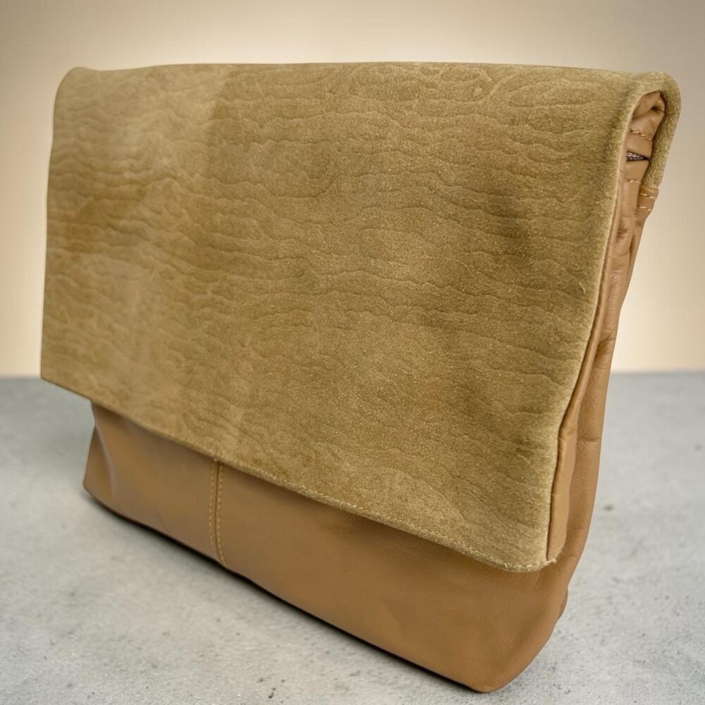 Vintage Oversized Envelope Clutch Taupe Textured Foldover Bag Empress 70s